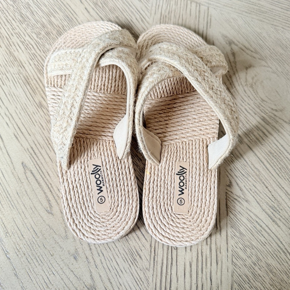 Woolly Japanese Style Beach Sandals Tatami Slippers Khaki B Size 5